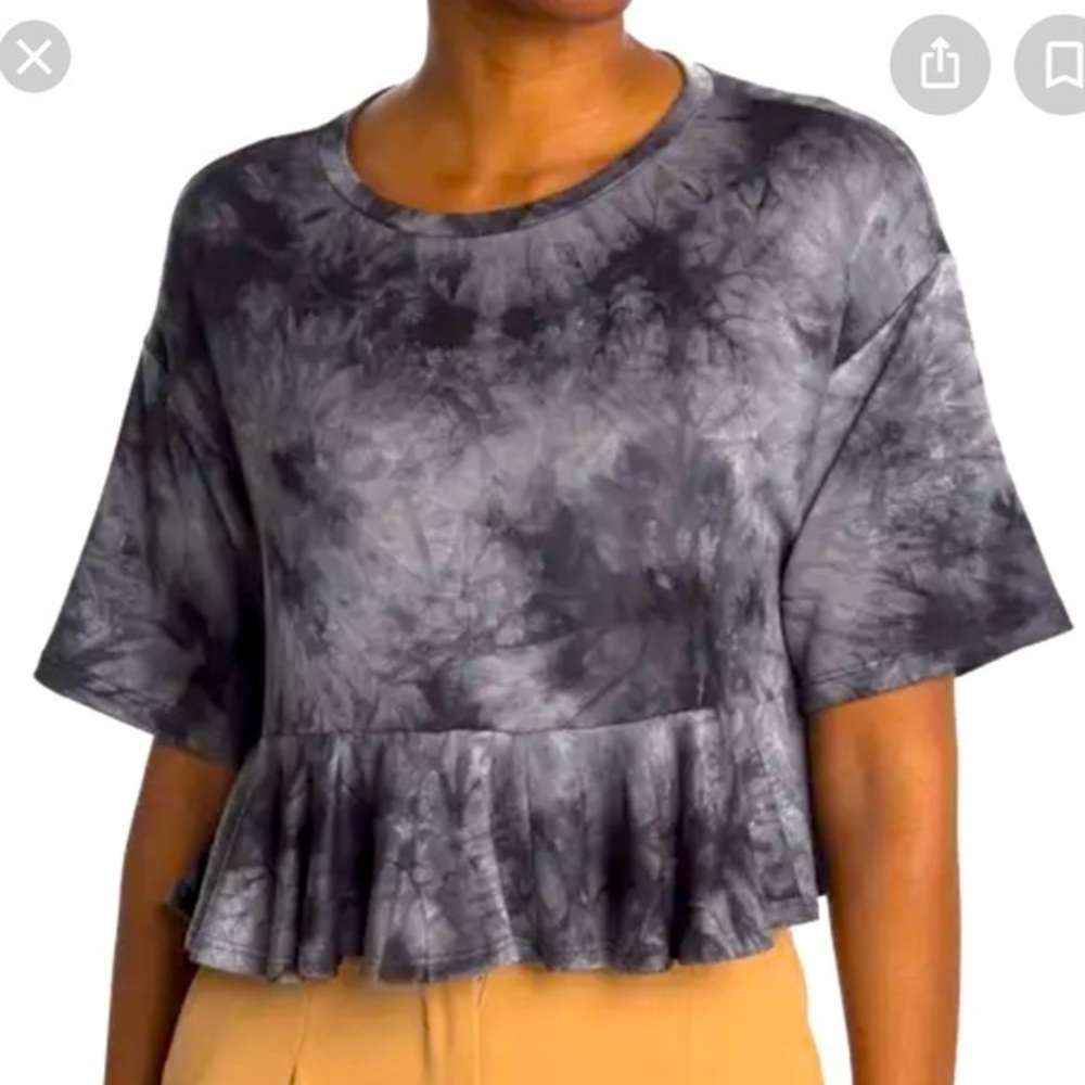 Good Luck Gem L gray BOHO tie dye short sleeve top